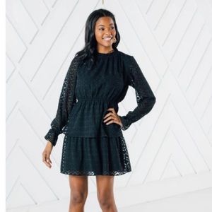 GEO JACQUARD RUFFLE NECK DRESS - sail to sable